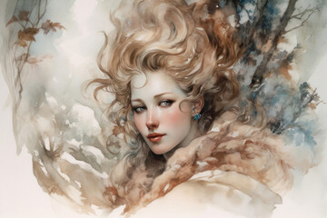 beautiful woman with lush blond hair. Her face expresses calm and confidence, and the blush on her cheeks adds liveliness to the image.  