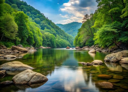 Serene Minimalist Landscape of Ocoee River with Tranquil Waters and Natural Beauty, Perfect for Nature Lovers and Outdoor Enthusiasts Seeking Peaceful Scenery and Scenic Views