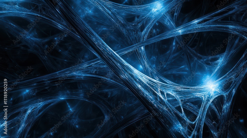Poster the image showcases an abstract background featuring glowing blue lines and a network of interconnec