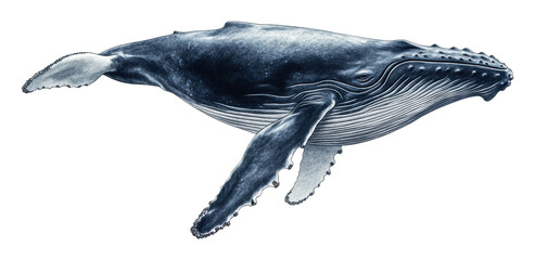 Fototapeta premium Humpback whale swimming gracefully in ocean depths, cut out - stock png.