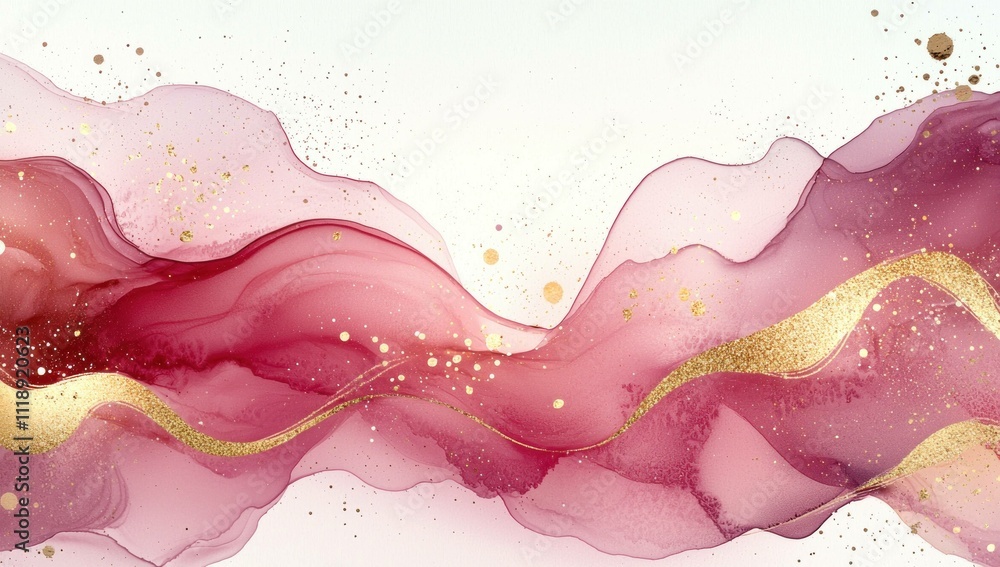 Poster elegant abstract pink and gold wave design with soft fluid shapes, creating a modern and luxurious f