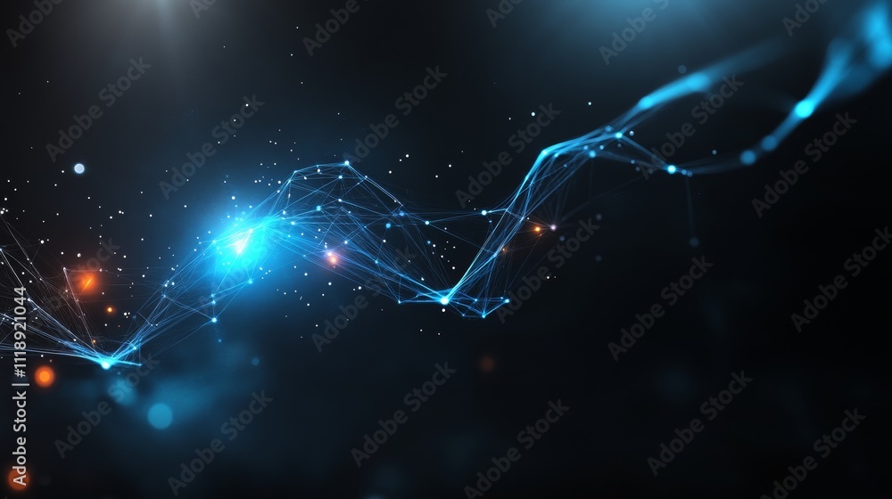 Poster abstract digital connection in blue lines and dots on dark background