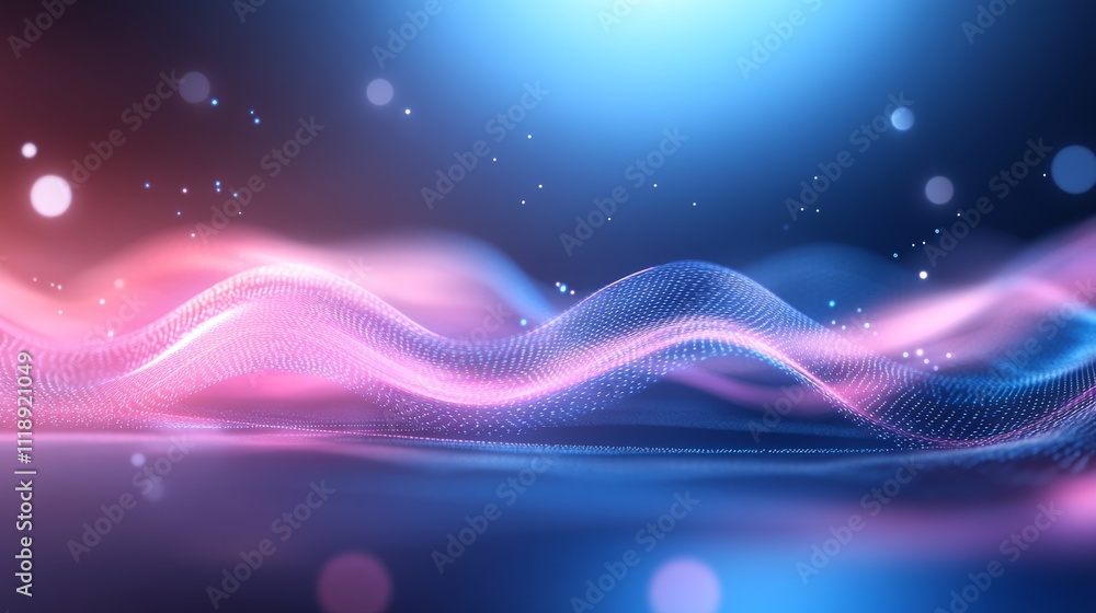 Poster abstract digital connection with dots and lines in blue and pink