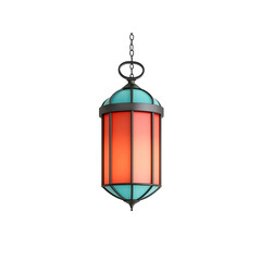 Elegant Teal and Orange Hanging Lantern, Moroccan Style Pendant Light