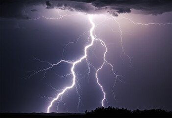 Spectacular Lightning Flashes Illuminate the Dramatic Cloudy Dark Night Sky.