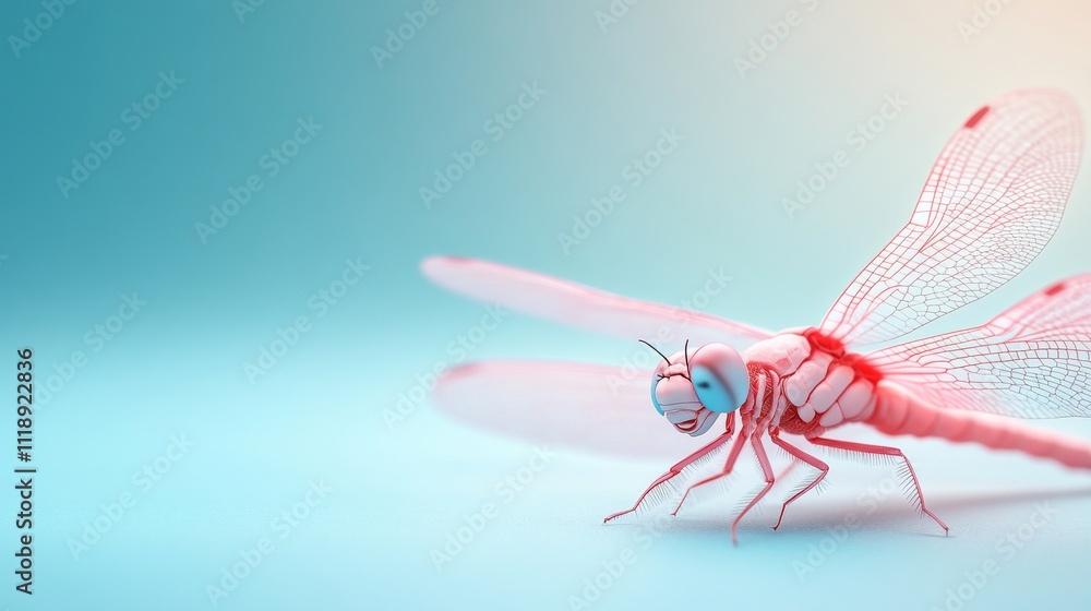 Poster detailed model of a dragonfly on a simple color background