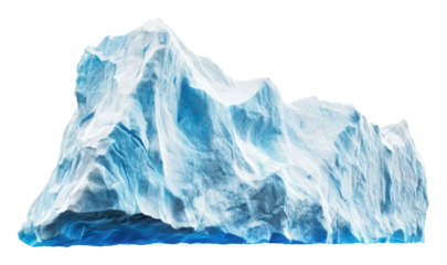 Iceberg floating in clear blue water, cut out - stock png.