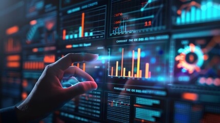 Ai Businessman working with modern interface Business analytics Big data technology and data science. Data flow concept.Business computing digital composite. 