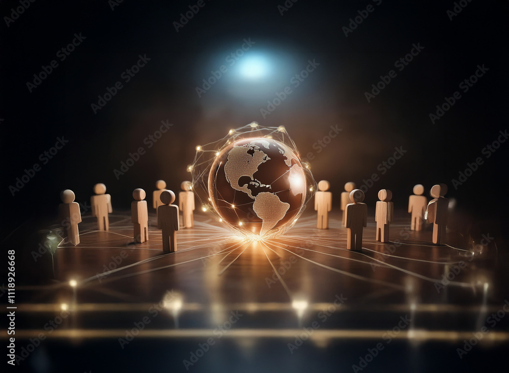 Aufkleber glowing earth encircled by interconnected figures, symbolizing global network and human connection i