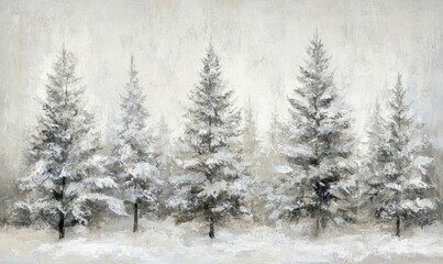 Obraz premium A serene winter landscape featuring snow-covered evergreen trees.