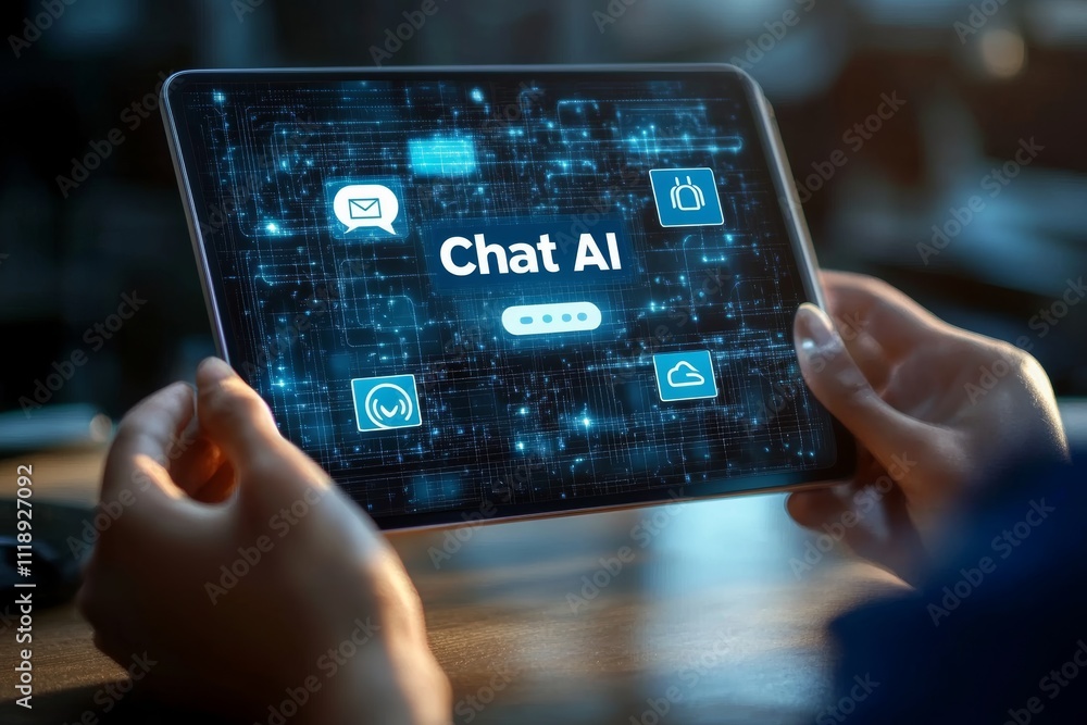 Poster chat interface on tablet using artificial intelligence for communication and support