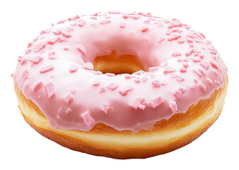 Pink donut with sprinkles on white, cut out - stock png.