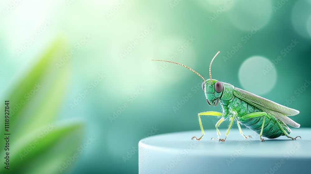 Poster detailed model of a grasshopper on a minimalist background