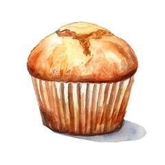 A watercolor drawing of a muffin, isolated on a white background. Muffin vector.