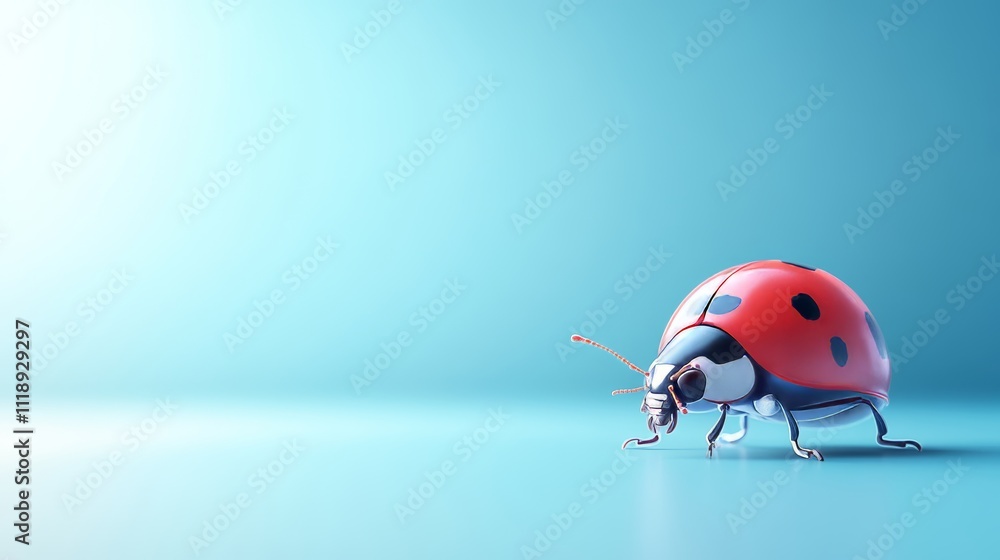 Poster colorful ladybug on simple background with empty scene
