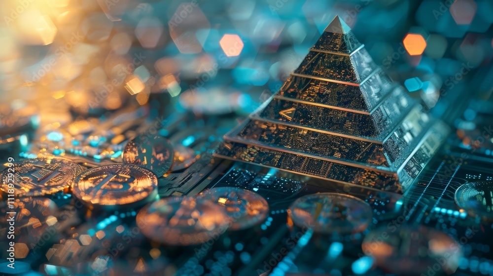 Poster each ascending step of this pyramid represents a different form of digital currency forming a strong