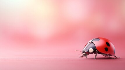 Fototapeta premium Charming Ladybug on a Soft Pink Background with Gentle Colors