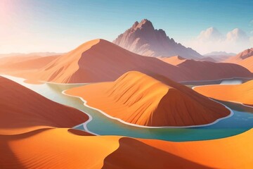 Naklejka premium Beautiful and Peaceful Nature Scenery Illustration Landscape Countryside Tranquil Vibrant and Colorful