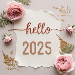 Stunning Minimalistic &lsquo;2025&rsquo; Floral Design: Torn Paper Aesthetics with Elegant Leafy Surroundings