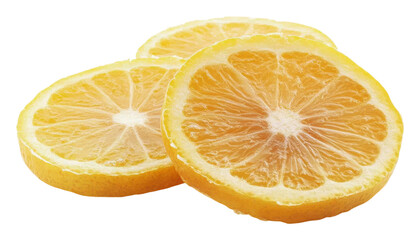 Fresh lemon slices arranged on a white background, cut out - stock png.