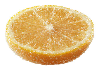 Bubbly lemon slice on display, cut out - stock png.