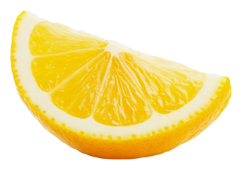 Fresh lemon wedge on a white background, cut out - stock png.