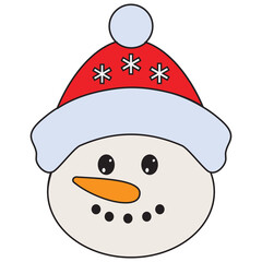 Cute Christmas snowman face vector cartoon illustration