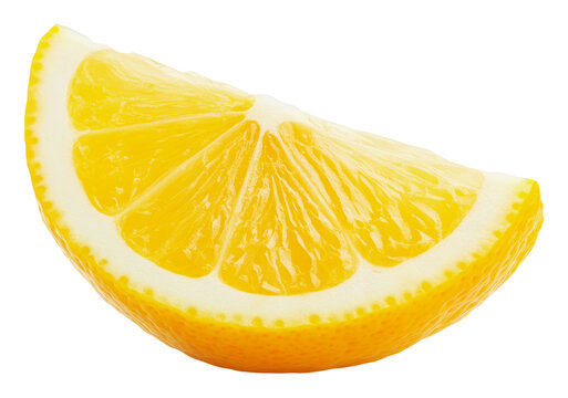 Fresh lemon wedge on a white background, cut out - stock png.
