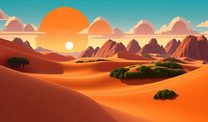 Obraz premium Beautiful and Peaceful Nature Scenery Illustration Landscape Countryside Tranquil Vibrant and Colorful