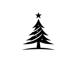 Christmas tree silhouette vector. Black color christmas tree flat design icon. Xmas, holiday tree icon.