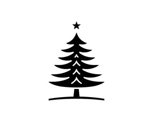 Christmas tree silhouette vector. Black color christmas tree flat design icon. Xmas, holiday tree icon.