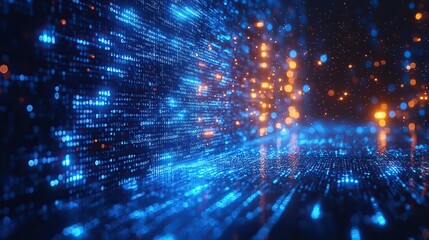 Fototapeta premium Abstract digital background in blue and white with data technology elements and binary code