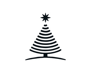 Fototapeta premium Christmas tree silhouette vector. Black color christmas tree flat design icon. Xmas, holiday tree icon.
