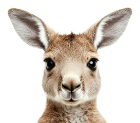 Obraz premium Kangaroo gazes directly at the camera in studio, cut out - stock png.