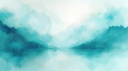 Fototapeta premium Blue Winter Abstract Watercolor Landscape Soft White Background Ice Frost Texture