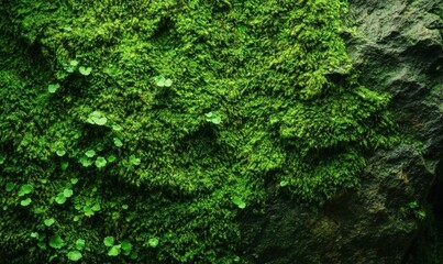 Fototapeta premium Lush green moss covering a rocky surface, creating a serene natural scene.