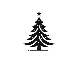Christmas tree silhouette vector. Black color christmas tree flat design icon. Xmas, holiday tree icon.