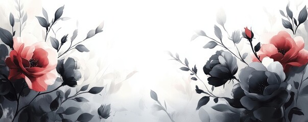 Elegant Black Roses Watercolor Funeral Invitation Template with Empty Copy Space for Sympathy Card