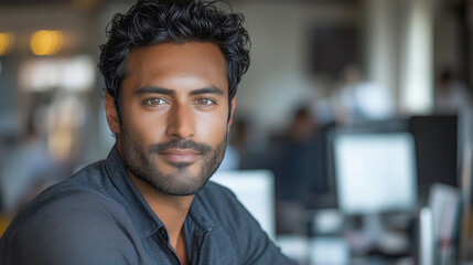 Fototapeta premium Attractive Indian businessman in a modern office setting