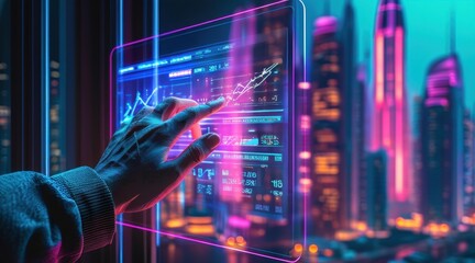 A Hand Interacting with a Holographic Financial Display
