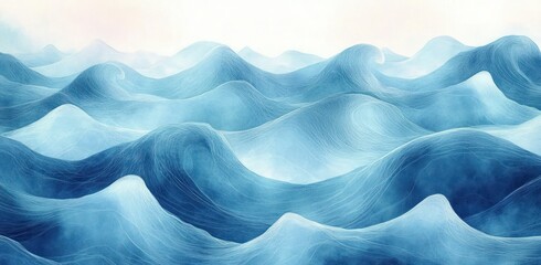 Obraz premium Abstract Ocean Waves Watercolor Art Soft Blue Tones Minimalist Design Background