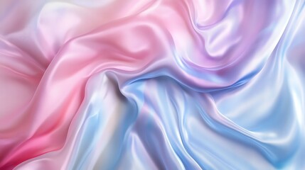 Obraz premium A piece of soft, silky fabric in pastel blue, pink and lavender colors. The fabric is folded and draped, creating soft, flowing curves.