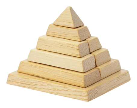 Wooden pyramid stacking toy for children, cut out - stock png.