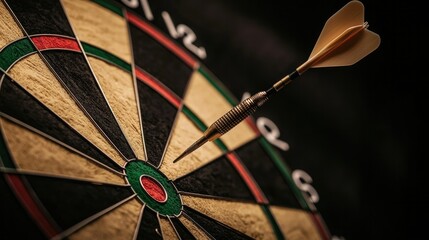 SEO relevance concept. A close-up of a dartboard with a dart striking the bullseye, showcasing precision and focus in a popular target sport.