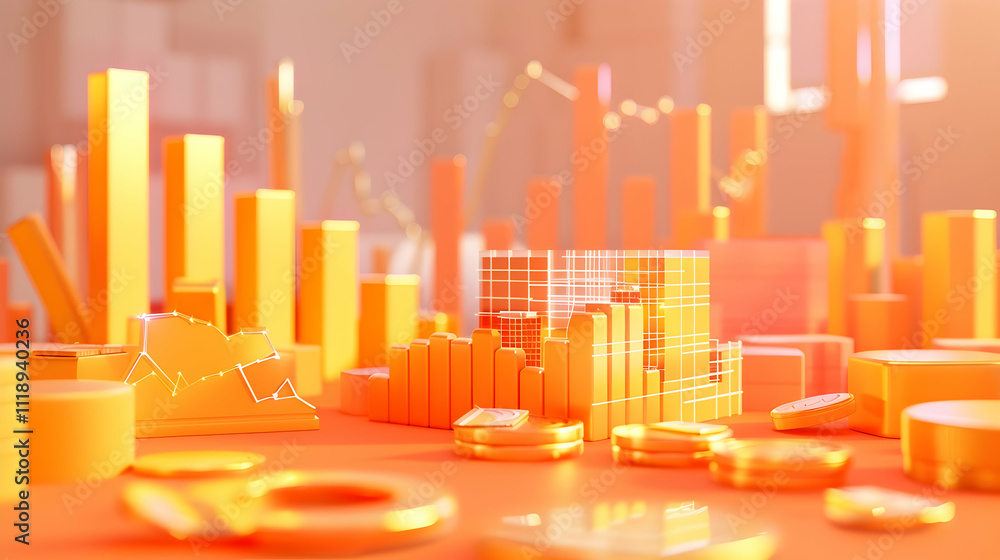 Aufkleber a vibrant, abstract representation of data visualization and analytics in orange tones.