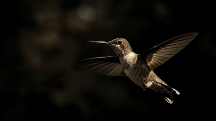 Fototapeta premium Hummingbird in Flight: A Dark Beauty