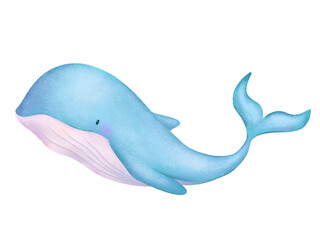 Whale marine life watercolor digital artwork. A strongest mammal in ocean illustration. Digital prints for banner or posters design