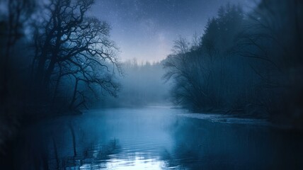 Enchanted glowing tree under moonlight.