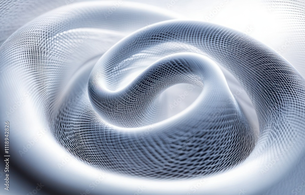 Poster abstract minimalist 3d geometric structure with spiraling wireframe design and soft natural lighting
