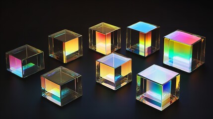  A collection of cubes with colorful lights and a rainbow colored light.